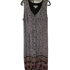 Kensington Square Dress Sleeveless V-neck Button Maxi Large Vintage USA Cottage